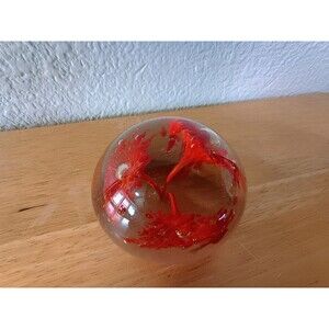 Vintage Red Flower Hand Blown Glass Paper Weight
